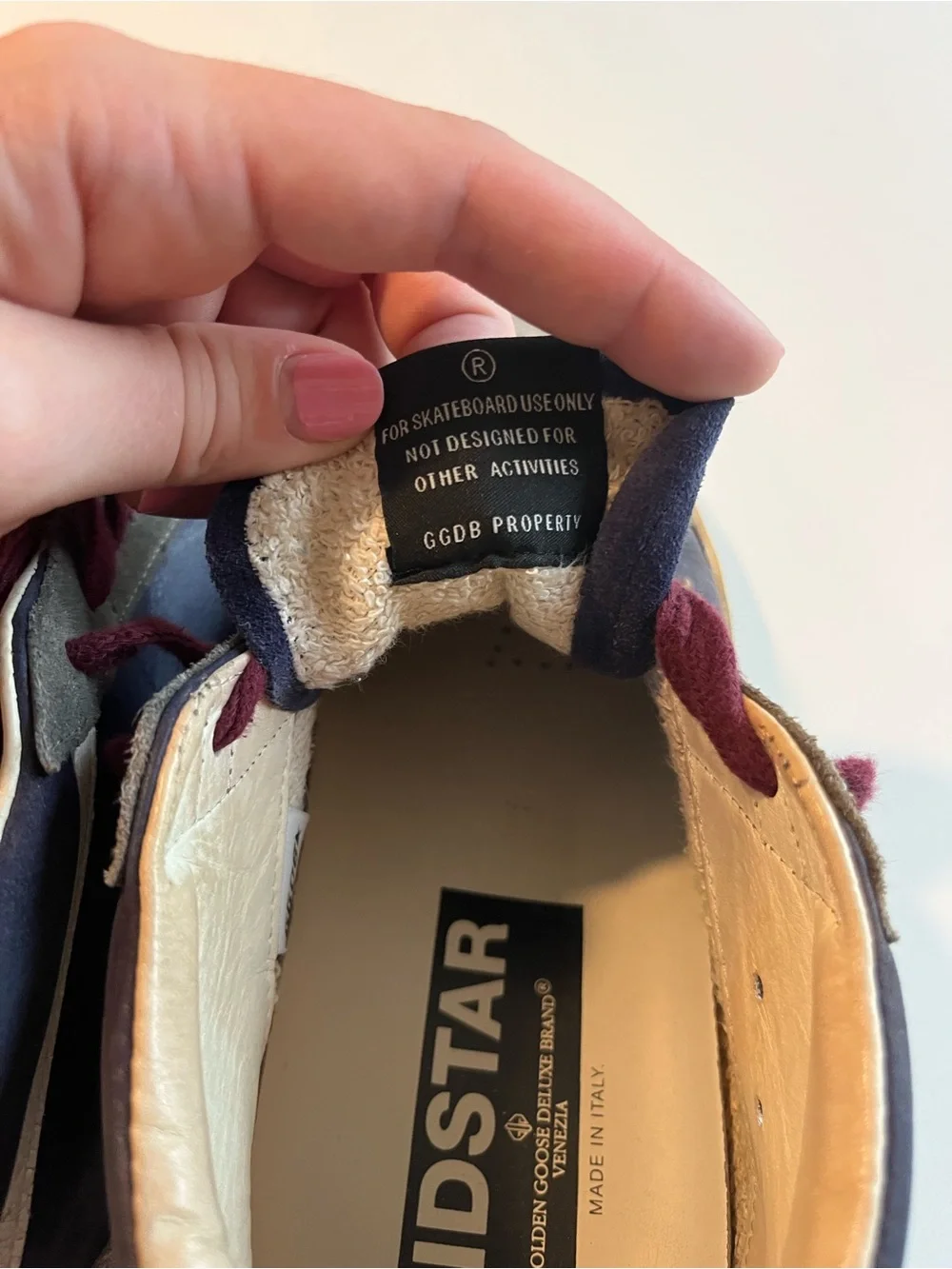 Golden Goose Navy, Burgundy and Beige Midstar High-Top Sneaker - Picture 11 of 12